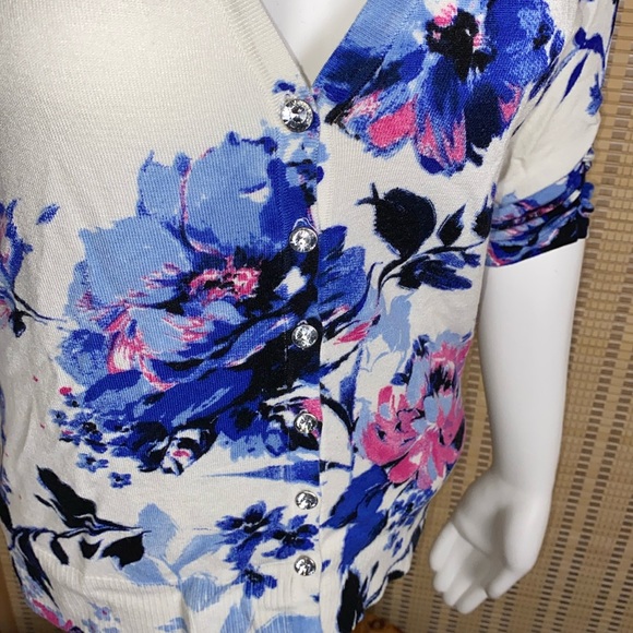 🔷I.N.C. Floral Button Down 3/4 Sleeve Floral Sweater Size Small - Picture 3 of 8